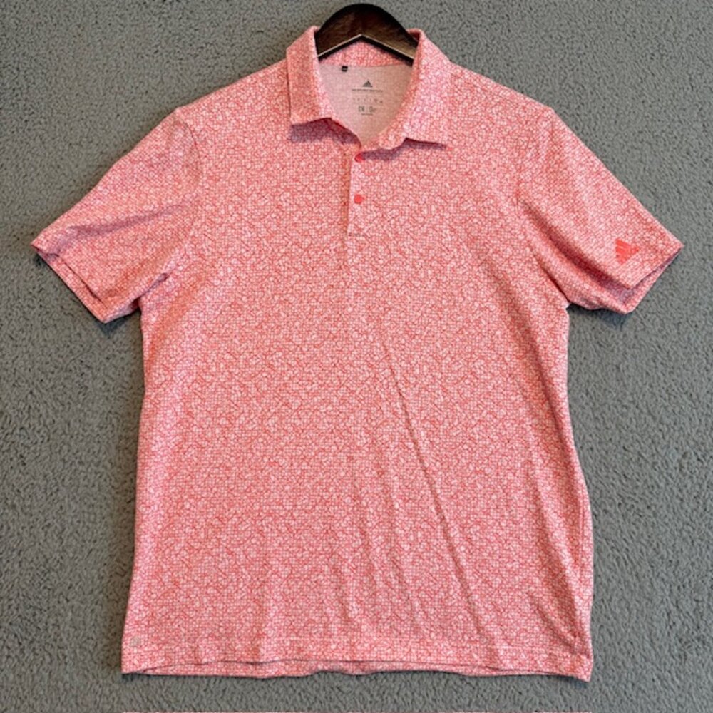 Adidas Polo Shirt Mens L Golf Parley Ocean Plastic Geometric All Over Print Cool